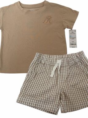 Carter’s Baby Boy 2PC Outfit Tan Shirt & Plaid Shorts Size 18M New With Tag
